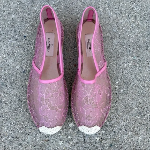 Valentino Garavani pink lace and leather espadrille flats size IT 36 US 6 NEW